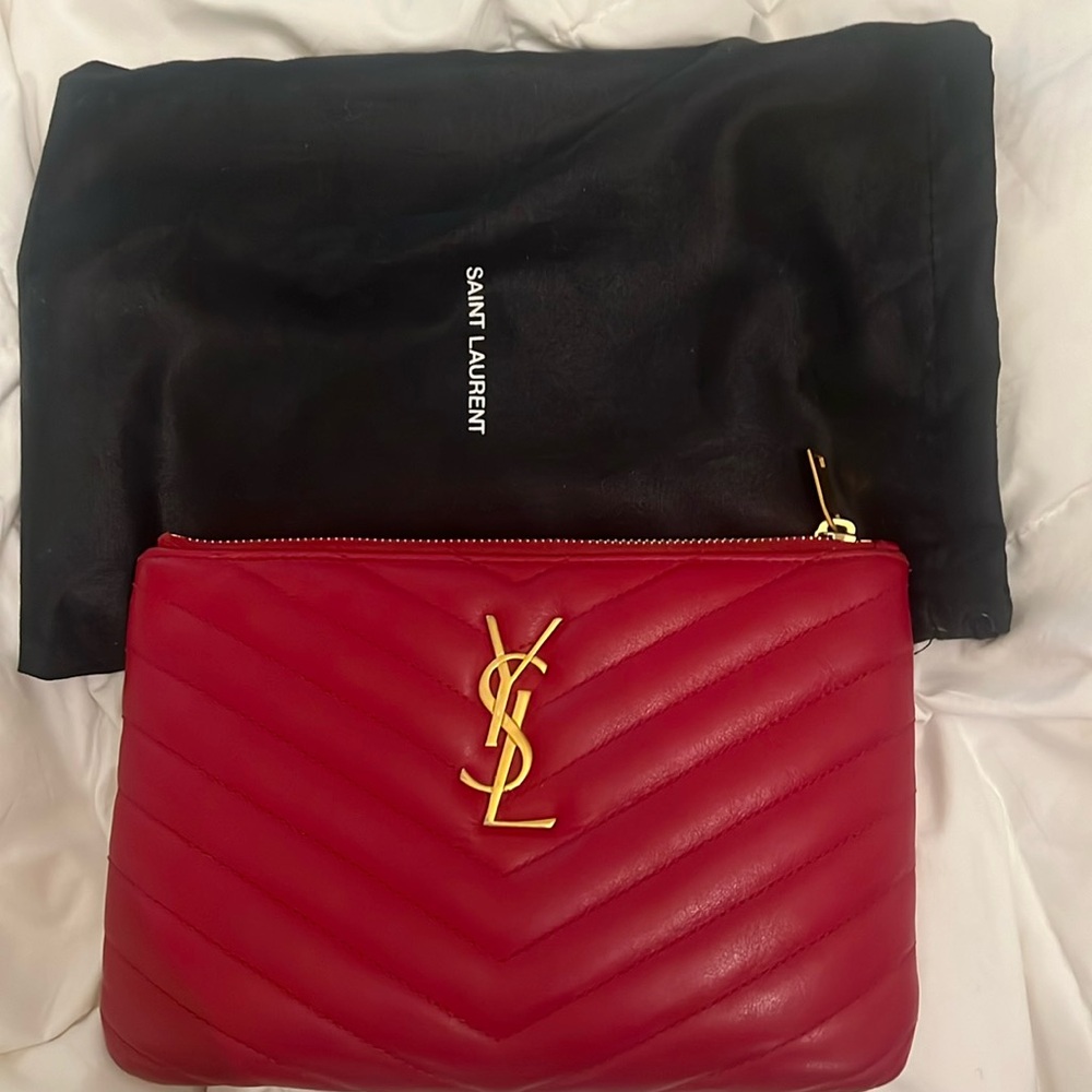 Saint Laurent Red Calfskin Matelasse Chevron Monogram